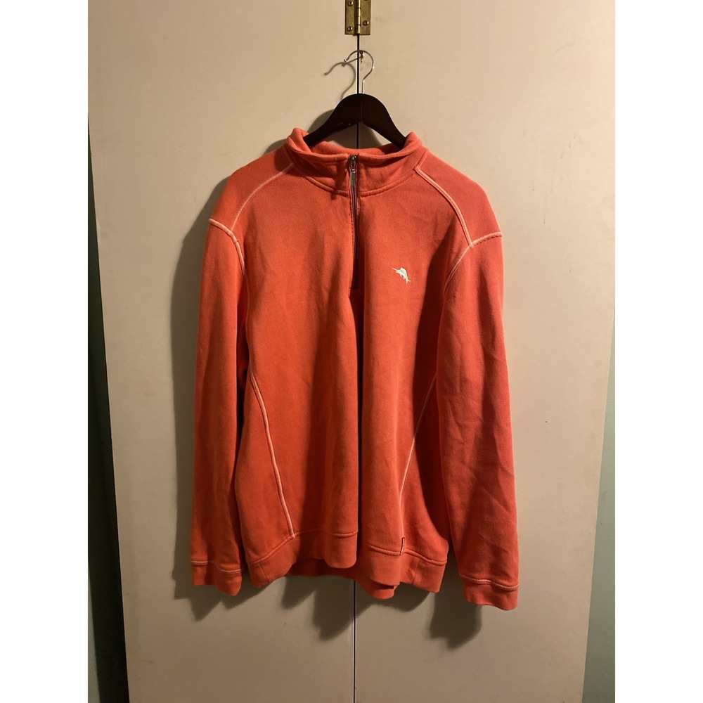 Tommy Bahama Pullover Mens XL Orange Good 1/4 Zip Relax Swordfish Sweater